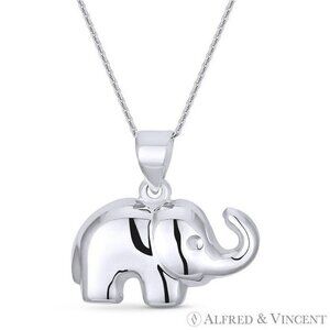 Elephant Animal Charm Reversible Pendant in .925 Sterling Silver